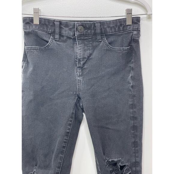 American Eagle Black Denim Distresses Frayed Skinny Jeans Dark Washed Goth 4 - Picture 4 of 11